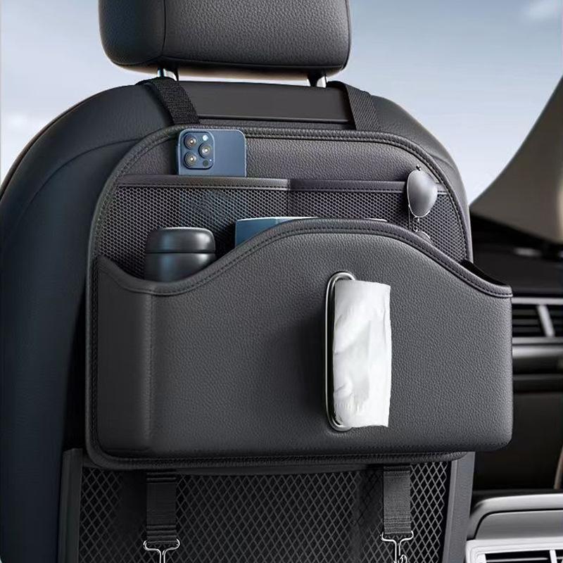 Car Seat Back Tissue Storage Bag Leather Multi-function Auto Backseat Organizer Hanging Cup Holder Umbrella Phone Pockets