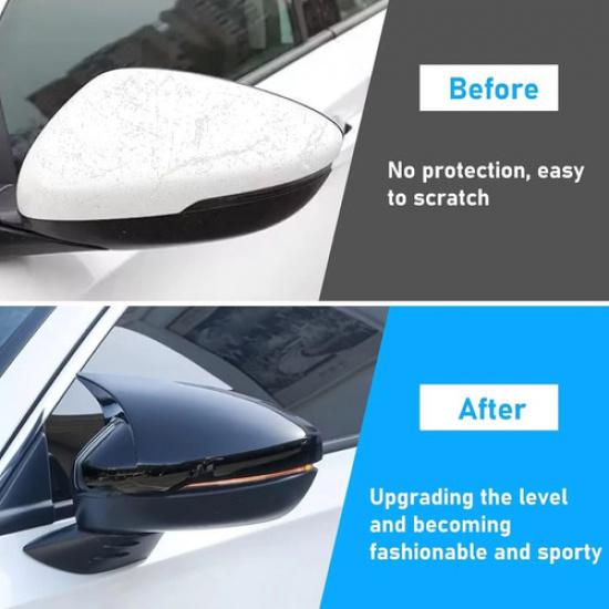 Pair For Honda Accord 2018~ Glossy Black Ox Horn Rear View Mirror Cover Trim