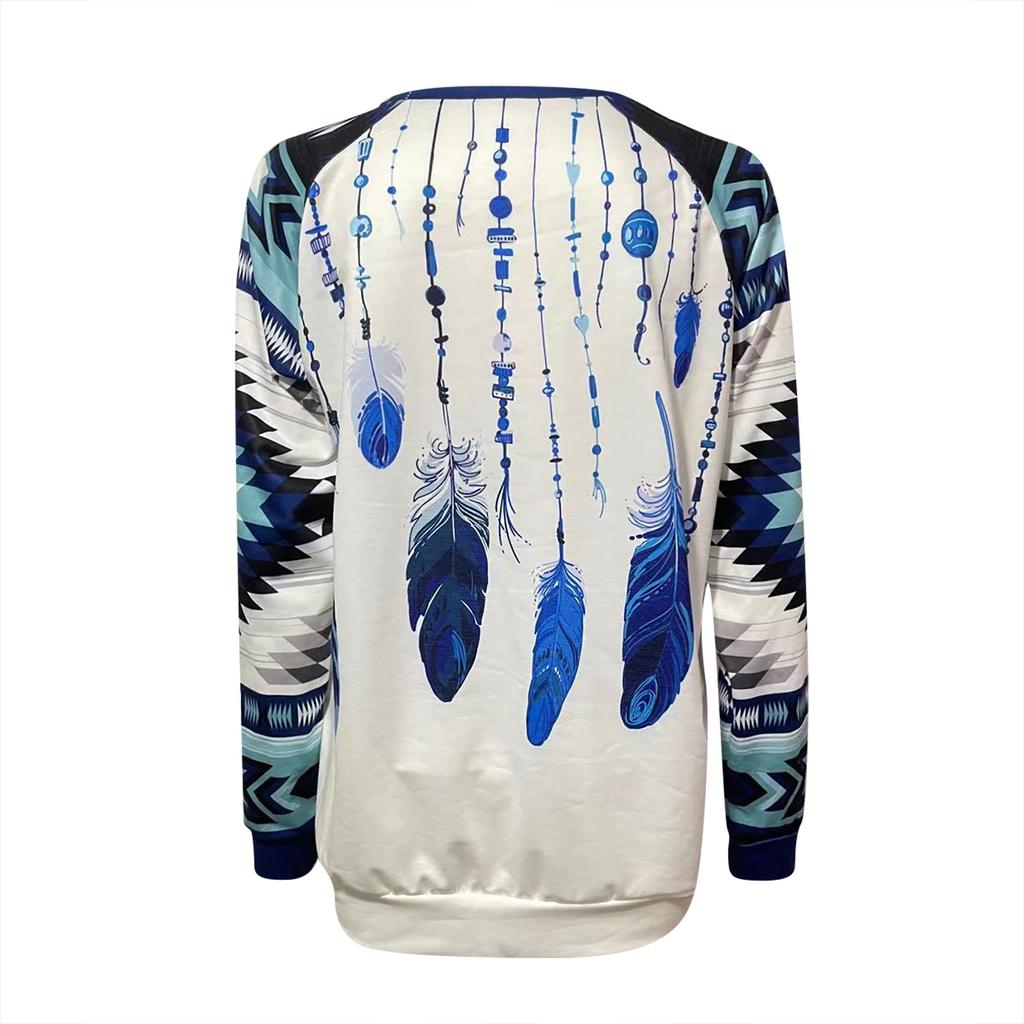 Women's Pullover Loose Sweater Multicolor Striped Round Neck Long-sleeved T-shirt