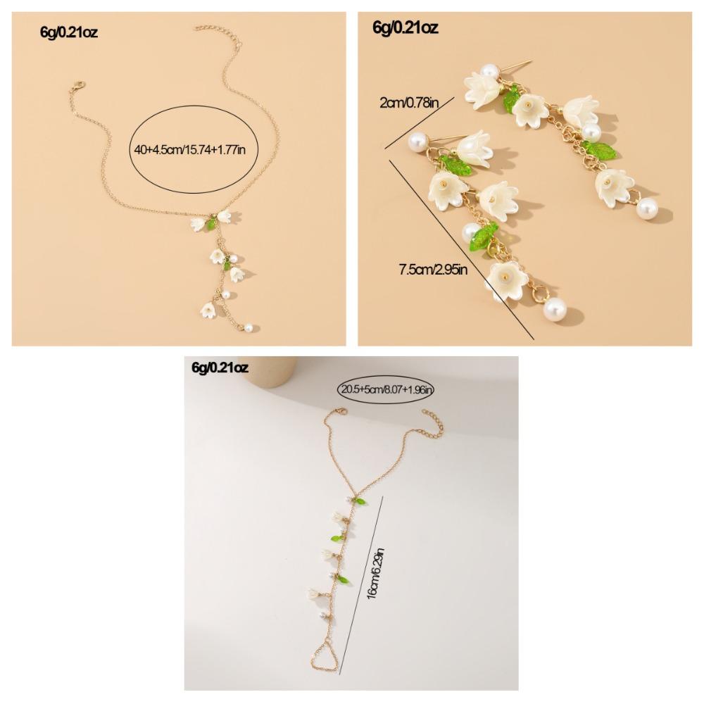 Pearl Lilies of The Valley Necklace Hand Chain Bellflower Ankle Chain May Bells Earrings  Girls