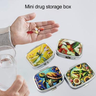 Yousheng Pill Box with Hinged Lid 2 Compartments Tablet Holder Portable Jewelry Case with Mirror for Purse Pocket Travel Use