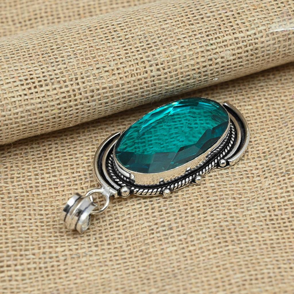 Fasetowana Turmalin Indykolit Solidne Srebro Próby 925 Biżuteria Wisiorek z Kamieniem Szlachetnym Ręcznie Robiony Prezent