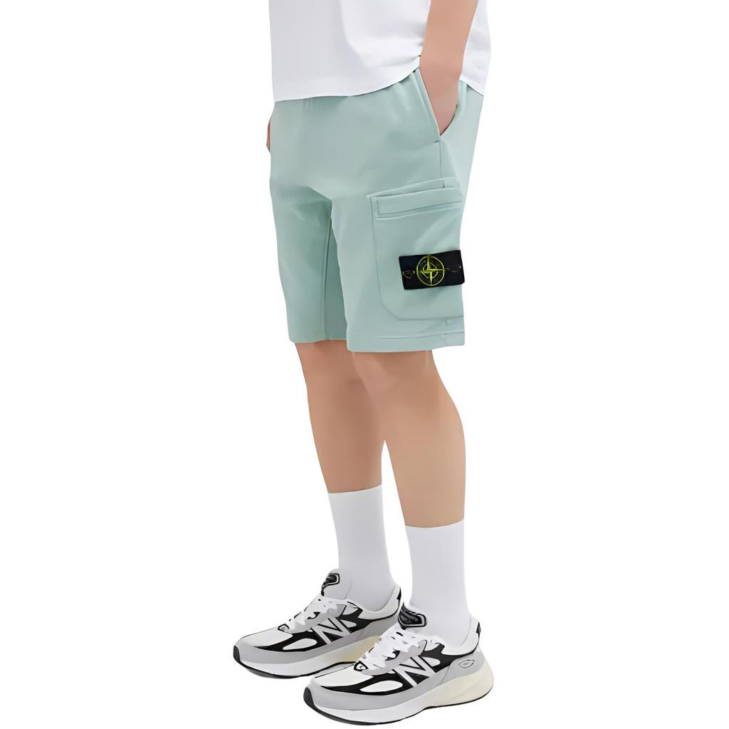 Stone Island Badge Print Mid Waist Casual Shorts Men shorts Green 801564651-V0052