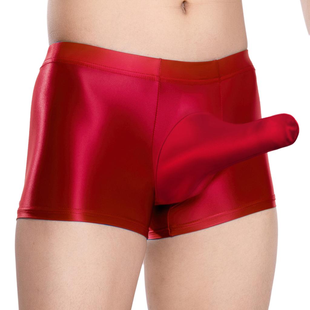 Herren Glänzende Atmungsaktive Unterwäsche Niedrige Leibhöhe Scheide Beutel Elastischer Bund Slips Bade-Schlaf-Shorts