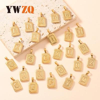 Stainless Steel Alphabet Necklace Pendant - Square Plate DIY Accessory