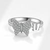 Dainty Butterfly Anxiety Ring For Women Metal Copper Inlaid Rhinestone Spinner Fidget Anti-Stress Adjustable Open Ring