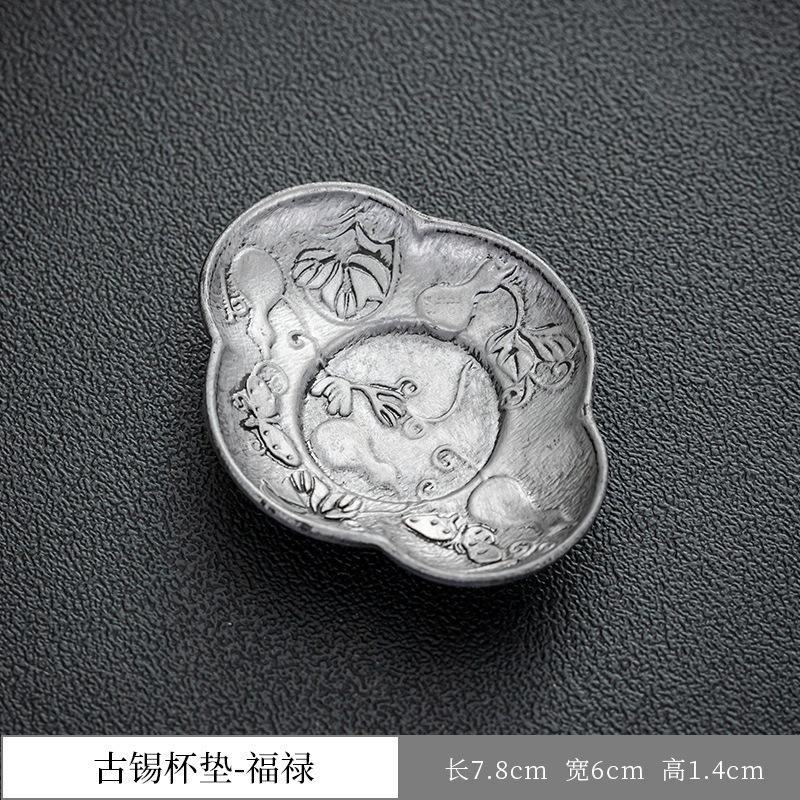 

BEPAN 1PC Japanese pure tin cup mat retro cup holder non-slip cup holder made of old tin cup mat tea ceremony