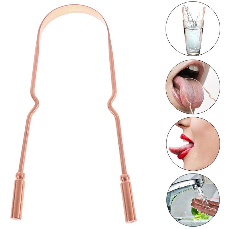 Pure Copper Tongue Scraper Oral Cleaner Brush Fresh Cleaning Hygiene Care Tools
