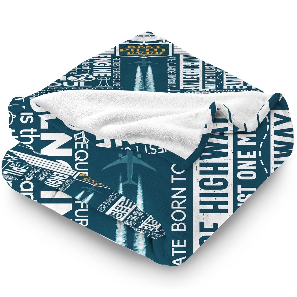 Creative Airplane Pattern & Text Art Blanket - Soft All-Season Multi-Purpose Throw for Couch, Bed, Office & Travel