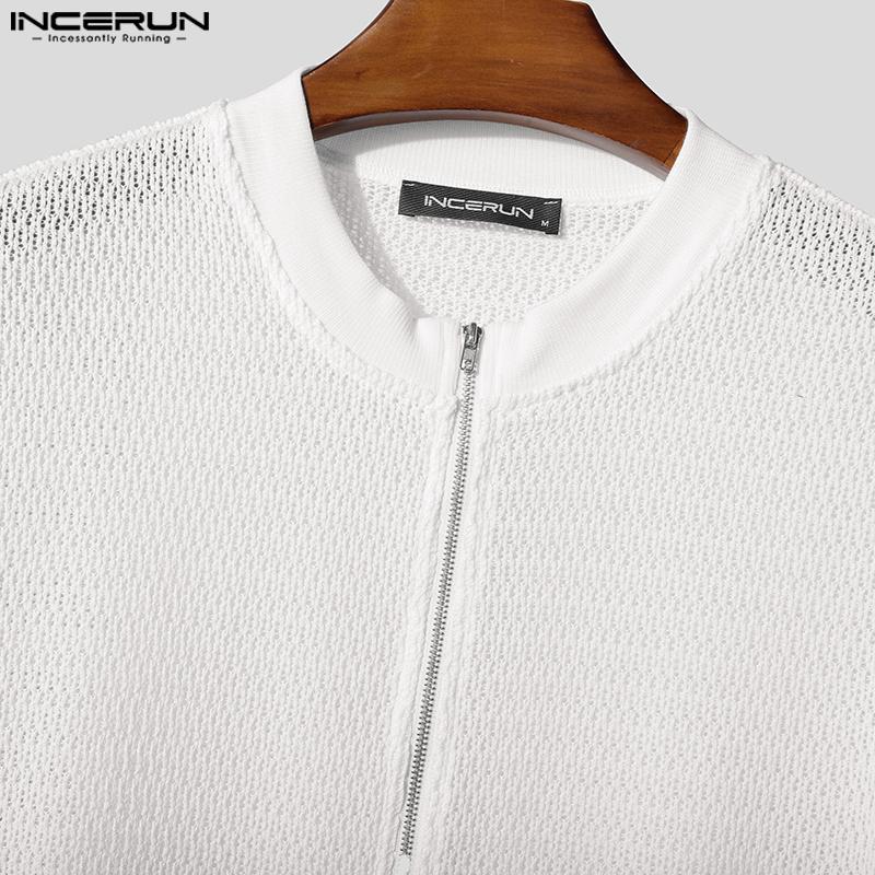 INCERUN Herren Reißverschluss Kurzarm Durchsichtig Lässig Hemden Oberteile