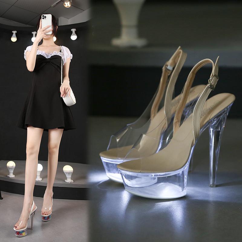 Women's Led Illuminated Sandals Clear Heel Nightclub Stiletto Heels 13CM Car Model Slippers Glow Female LFD-1099-57