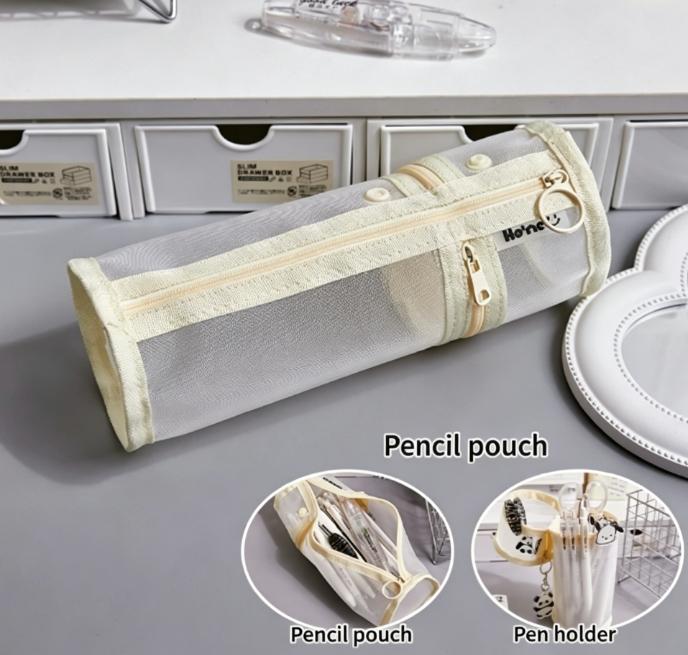 

Minimalist Transparent Mesh Pencil Case Large Capacity Flip-Top Solid Color Pen Holder Portable Stationery Storage Bag белый