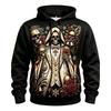 Men's Skeleton Priest Rose Candle Full Print Hoodie Halloween Gothic Long Sleeve Drawstring Sweatshirt For Streetwear