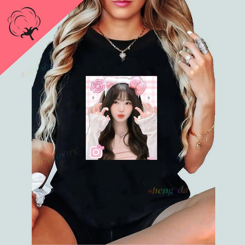 Korea Famous Star Jang Wonyoung Portrait Fans Shirt Trendy Casual Popular Fashion Pure Cotton Short Sleeve Camisa Y2k Clothes