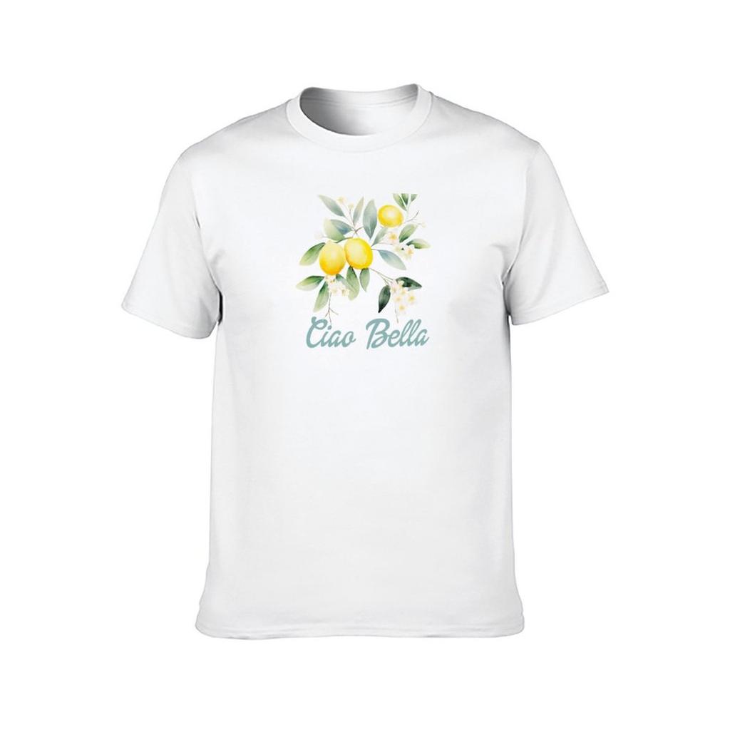 Ciao Bella Italian text and Watercolor lemons lemon tree flowers and leaves TShirt man t shirts graphic man tshirt TShirt