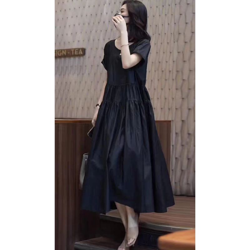 

Нарядное Шикарное Элегантное Платье для Похудения Женское Летнее с Круглым Вырезом и Короткими Рукавами в Стиле Хепберн, Черное Свободное Платье Молодежного Вида Picture Color S