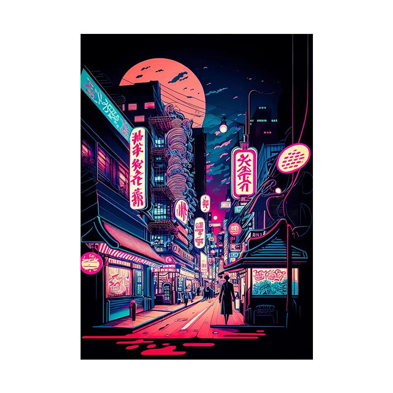 Pop Neon Vaporwave Japan Tokyo City Night Street Scenery Posters Abstract Wall Art Canvas Painting Print Room Home Decor Cuadros