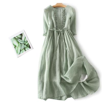 Formal Dresses for Wedding Guest Collar Double Short Sleeve Midi Dress with Drawstring Loose Waist Mid Length Dress