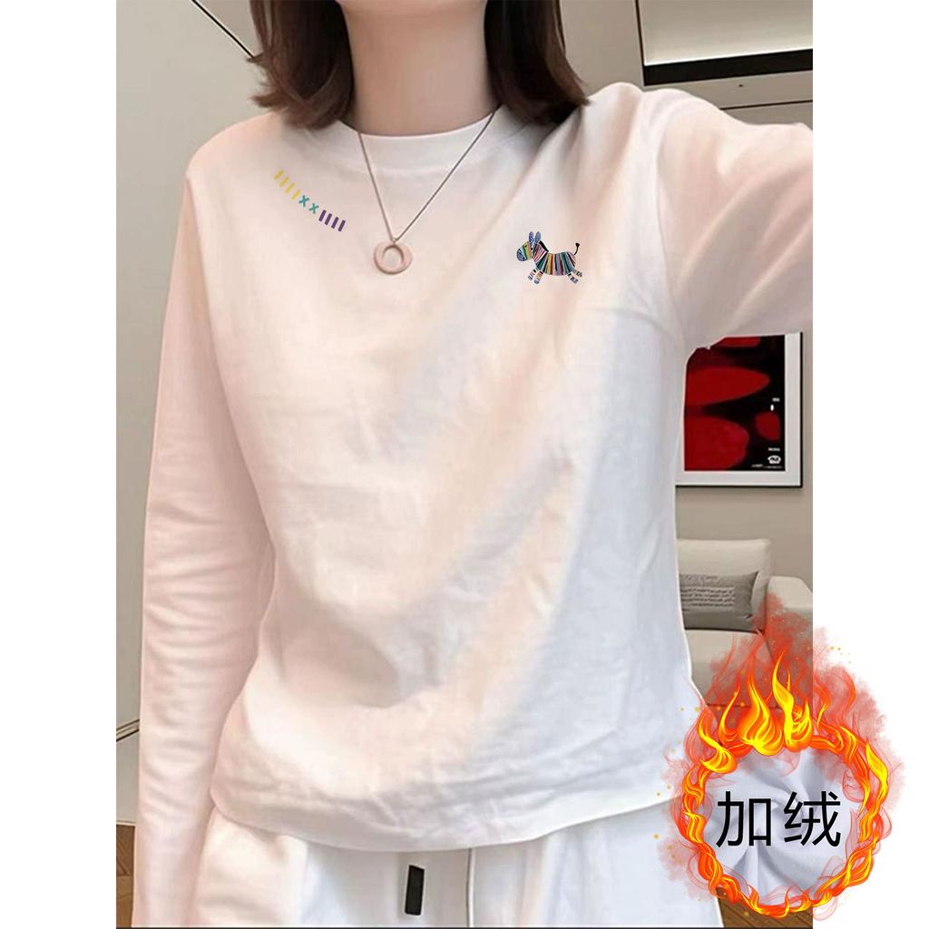 Women's Long Sleeve T-Shirt Crew Neck Fall Winter Casual Cartoon Print Loose Cotton Thermal Lined Base Layer Top