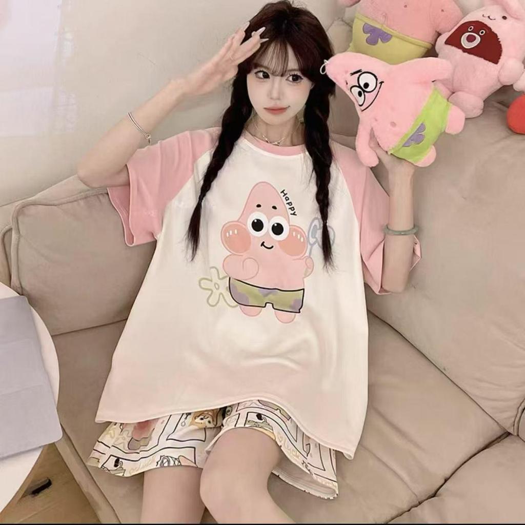 Women's Plus Size Summer Cartoon Pajama Set - Cute Donald Duck Short Sleeve Homewear