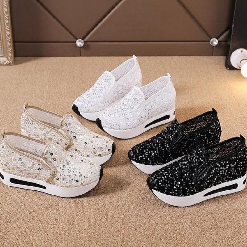 Large size mesh casual single shoes women's summer mesh sequins sports casual sandals women