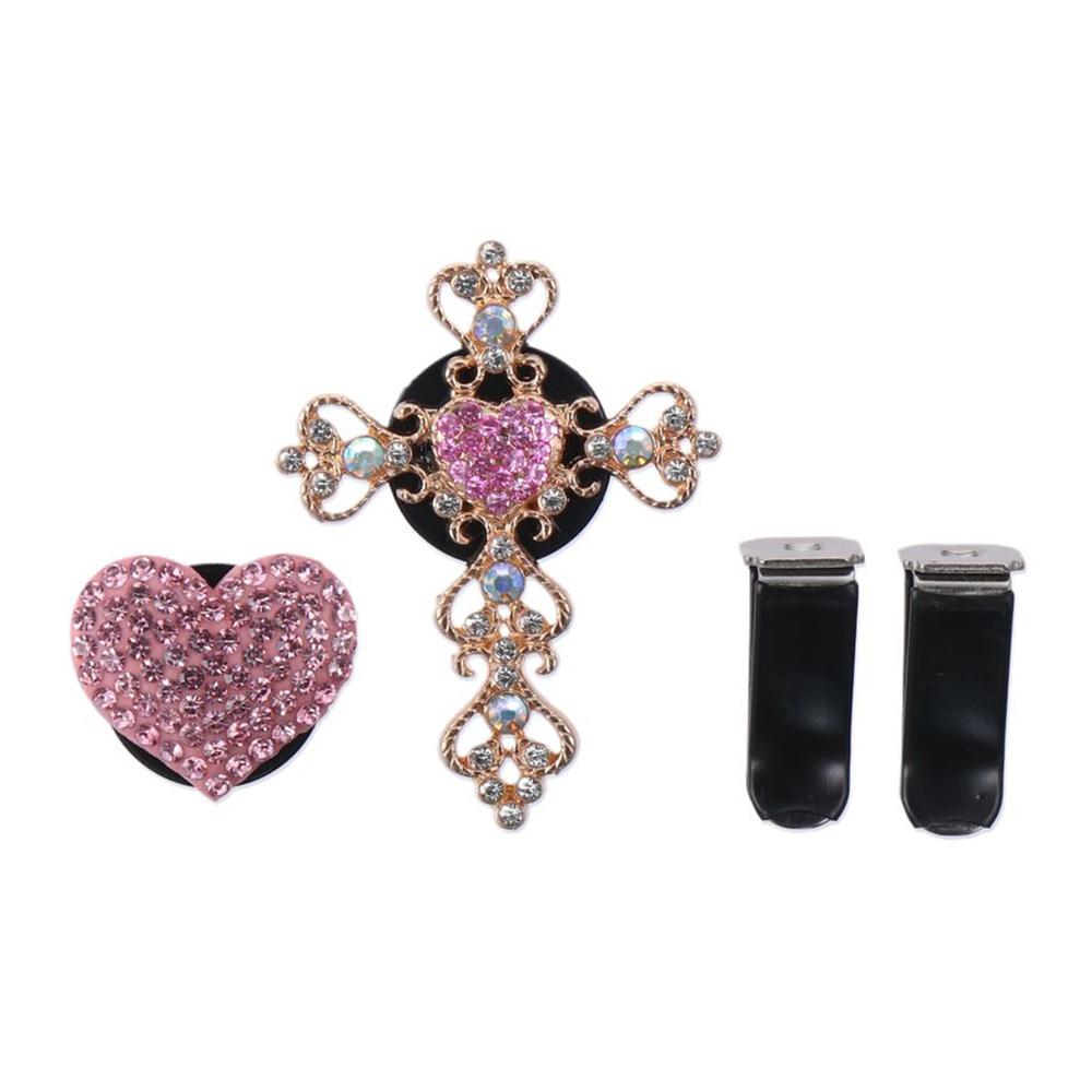 

2 Pieces Cross & Heart Shape Car Vent Clips Pink Cross 48*62mm Crystal Cross Car Vent Clip Metal with Bling Rhinestone чорний