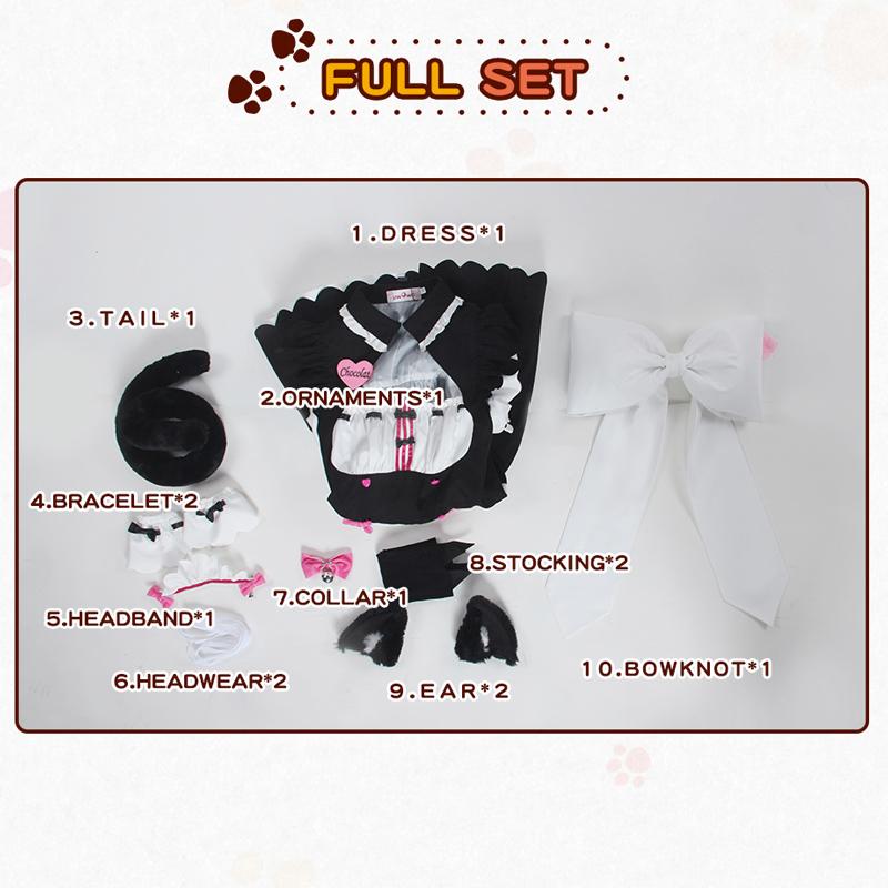 10pcs Sets Party Chocola NEKOPARA Cosplay Chocolahalloween Vanilla Maid Dress Costume Cat Neko Girl NEKOPARA Cosplay Women Costume Game