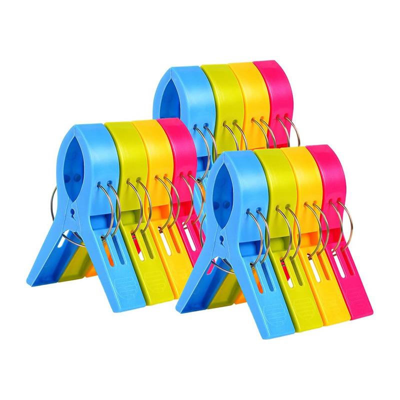 4/8/12Pcs Beach Towel Clips Plastic Laundry Clip Set 4 Color Towel Pegs Quilt Clips Beach Chair Towel Clips Clothes Pegs Kit