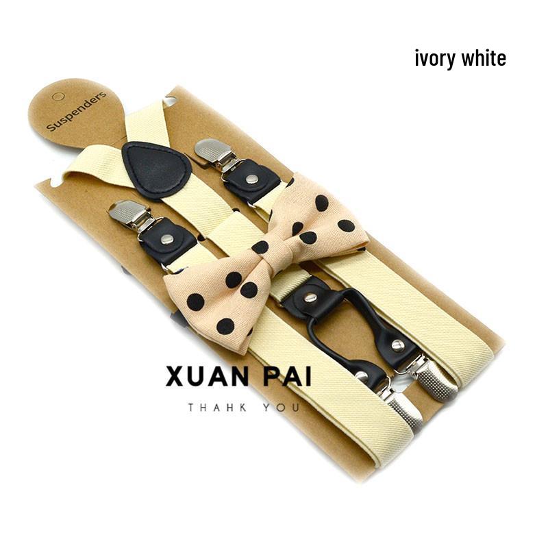 Adult Unisex 4-Clip Elastic Suspenders & Bow Tie Set, Non-Slip, Solid Color, 2.5cm