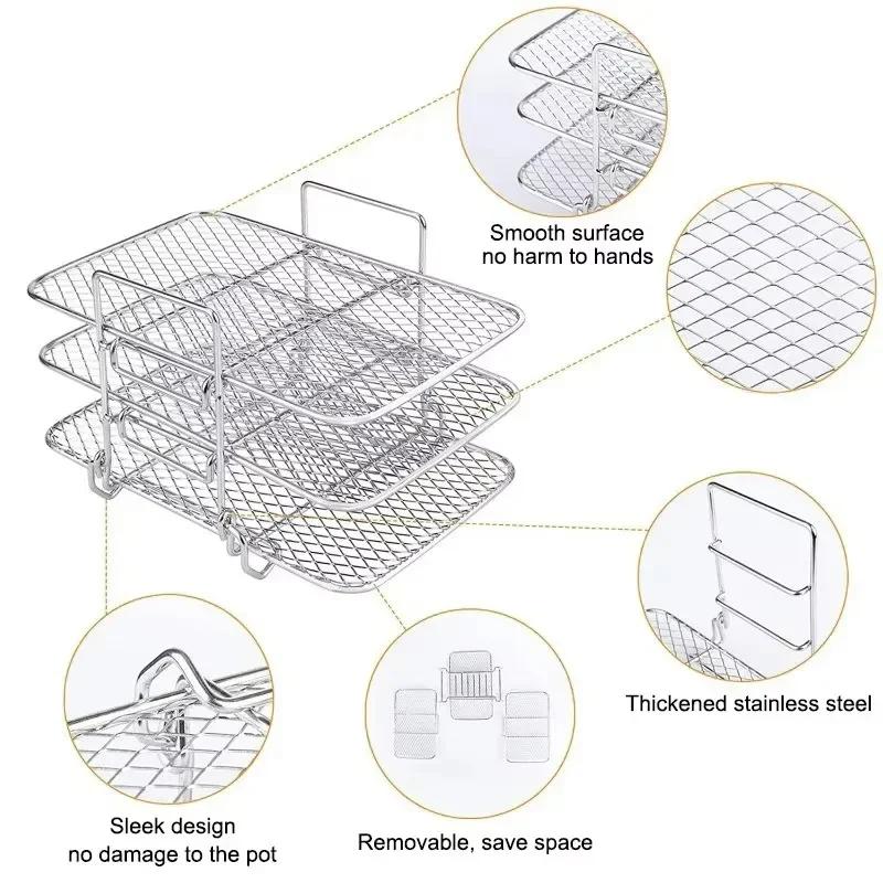 Air Fryer Backrost Metall Quadratisch Ofen Grillroste Airfryer Zubehör.Airfryer Backblech, mehrschichtiges Lebensmittel-Aufbewahrungsgestell.