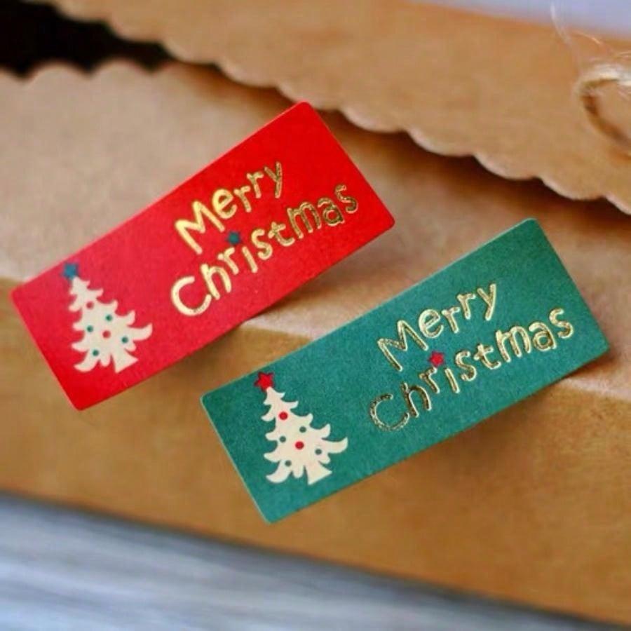 50pcs Christmas Tree Sealing Stickers Vintage Kraft Paper Baking Packaging Hot Stamping Sticker Gift Stickers Decorative Sticker