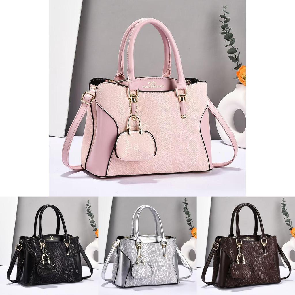 Fashion Splicing Design Shiny Snake Pattern Handbag With Pendant Small Bag For Women
