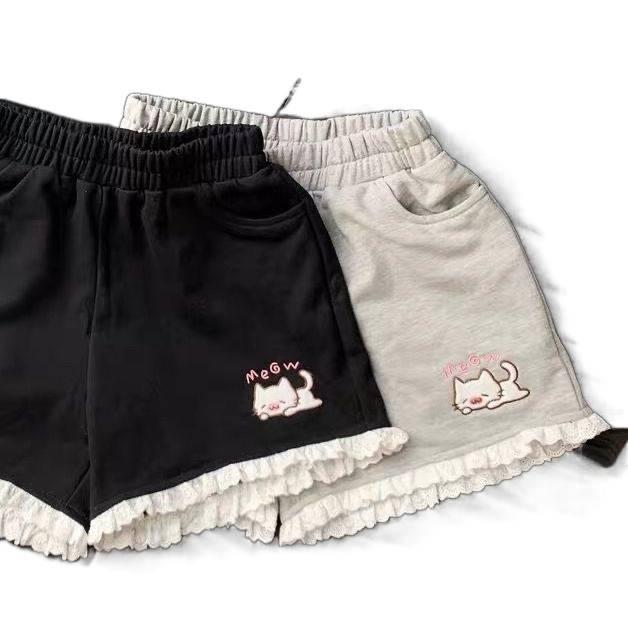 Summer Lace High-Waisted Wide-Leg Shorts - Y2K Cute Otaku Style