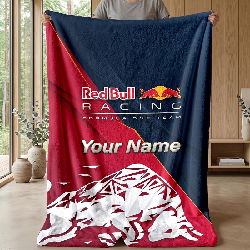 Red Bull Racing Custom Flannel Throw Blanket Print Your Name Text Soft Warm Blanket Holiday Present