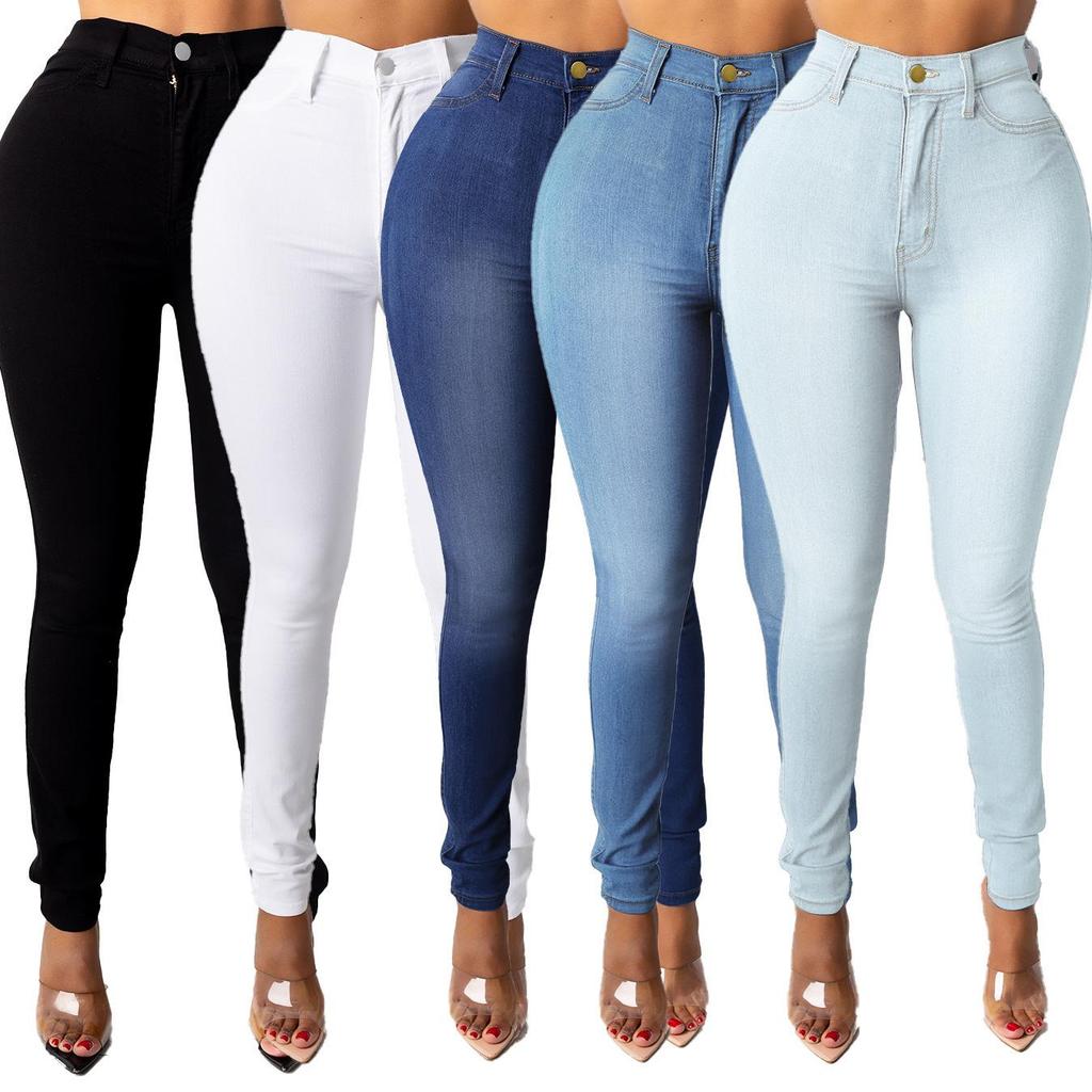 European and American Four Seasons Women's Jeans High Waist Slim Trousers