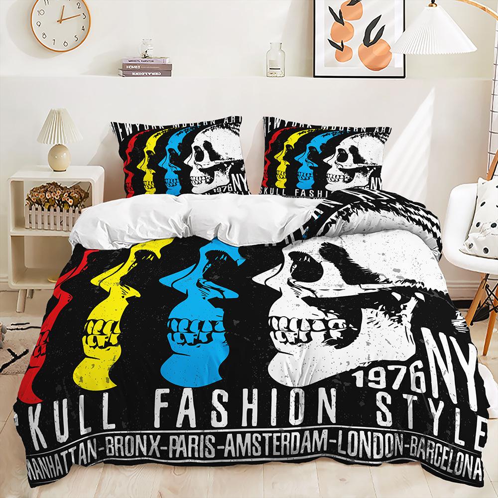 Three-Piece 3D Quilt Cover Rose Skull Dark Wind Kit Bedding