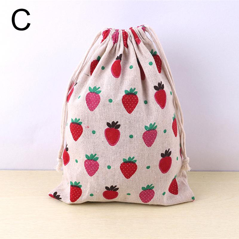 Cotton Linen Fabric Pouch Drawstring Bag Cute Animal Plant Print Kids Travel Cloth Storage Bag Makeup Case Xmas Gift Bag