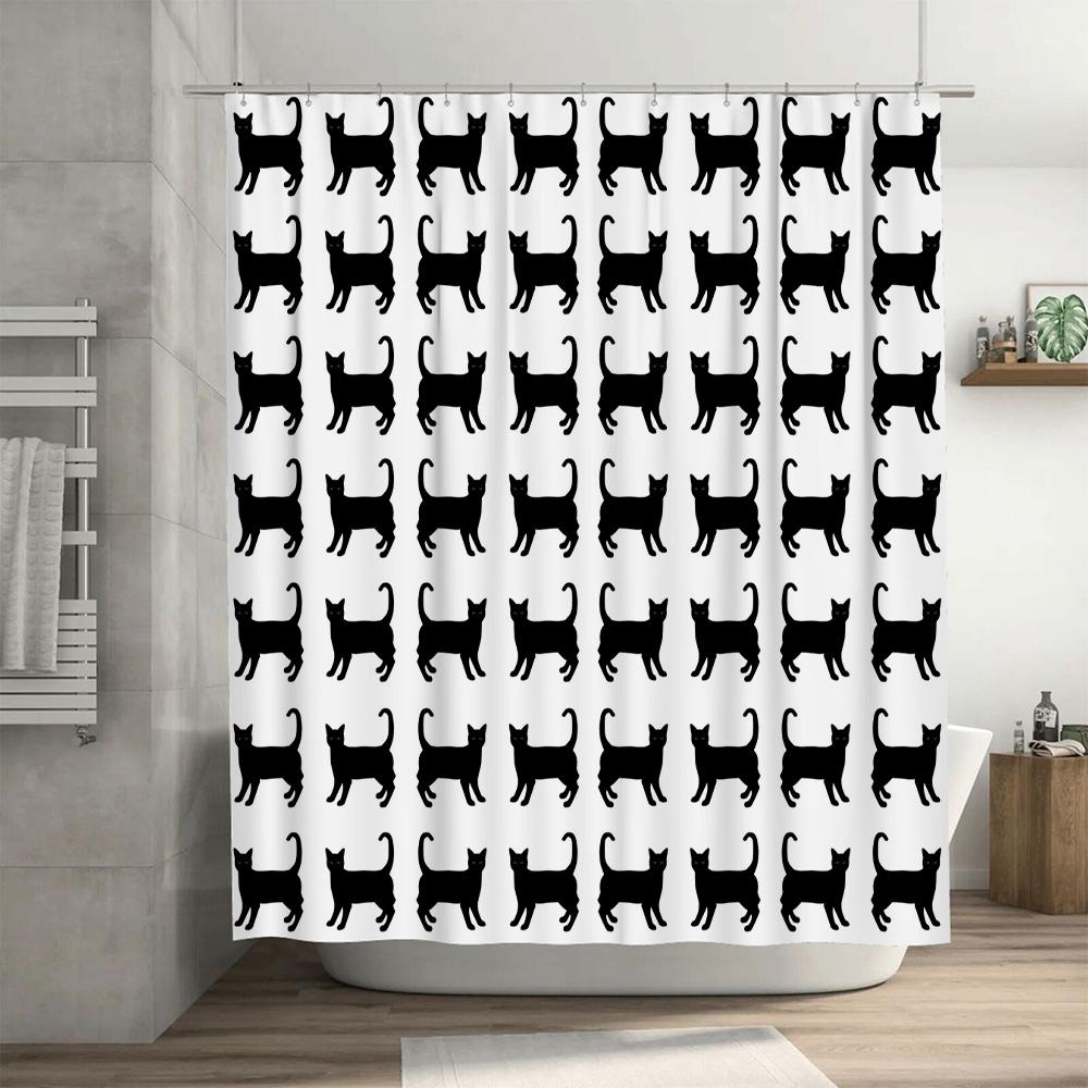 Black Cat Pattern Shower Curtain 3D Printed Polyester Bath Mat Decorative Waterproof Liner for Home Bathroom Accessories Single