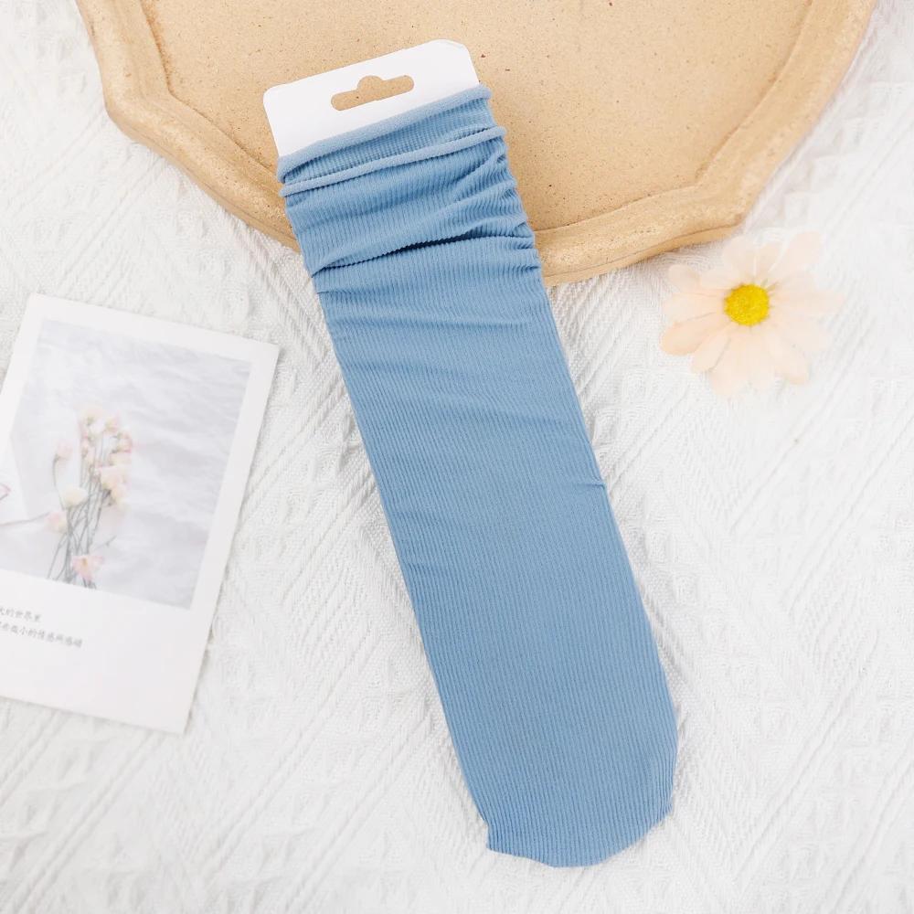 

Women Colorful Loose No Pilling Socks Knitting Rib Ice Thin Spring Summer Female Socks High Tube Streetwear College Style Sock One Size