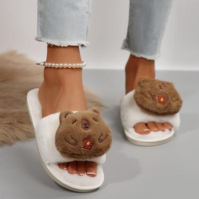 Warm Furry Slippers Women Thick Fluffy Fur Slippers Black White Cute Animal House Flip Flops Home Slides Flat Indoor Floor Shoes