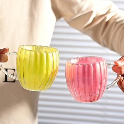 Double Wall Glass Mug with Handle Heat & Cold Resistant 200ml Cute Pumpkin Shape Cup for Coffee Tea Milk Home Office Decor