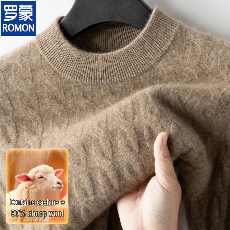 ROMON Pulover Clasic pentru Bărbați, Amestec de Lână, Textură Răsucită, Gât Rotund