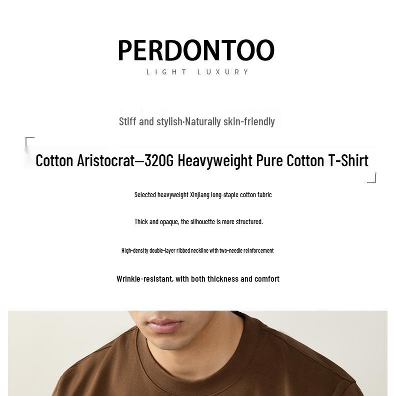 Men's Autumn/Winter Long-Sleeve Crew Neck T-Shirt - 320G Heavyweight Xinjiang Long-Staple Cotton, Loose Fit, Solid Color