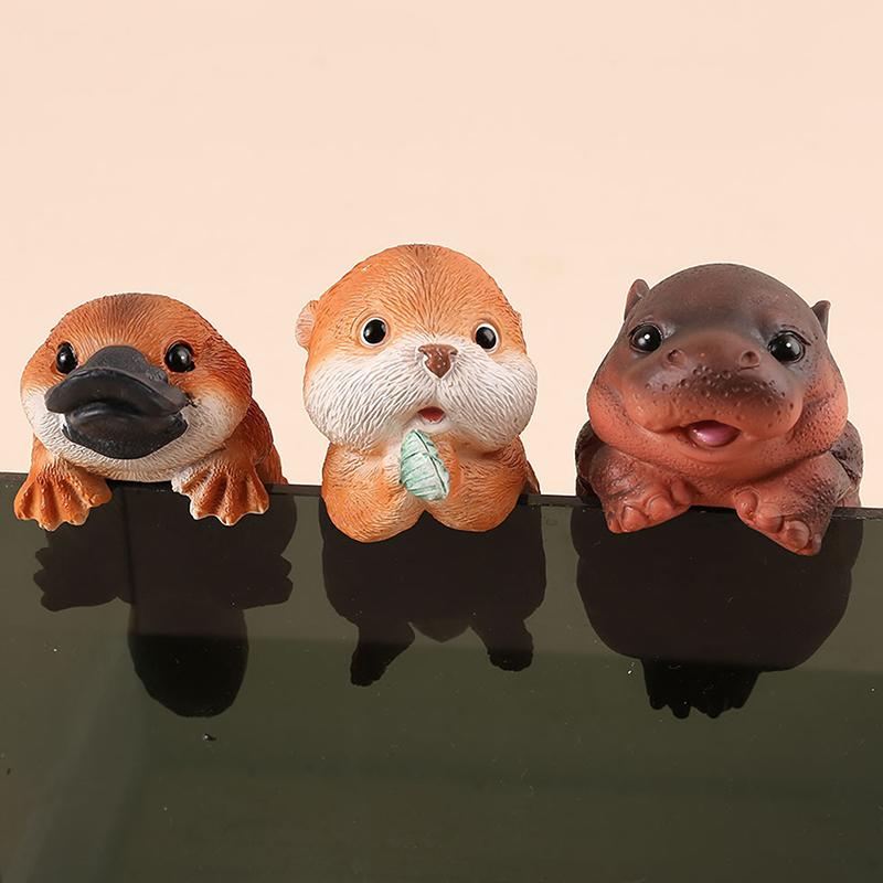 Plant Pot Hanger Resin Climbing Flower Pot Hanger Figurines Cute Animal Hanging Hippo Platypus Otter Statue Plant Pot Hugger
