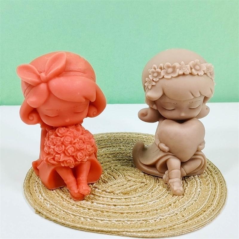 Cute Little Girl Silicone Moulds Scented Candle Molds DIY Cake Chocolate Decor