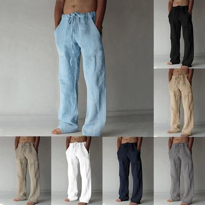 Men's Casual Pants Trousers Cotton Linen Loose Straight Casual Pants Men's Beaches Vacation