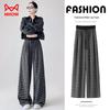 MaoRen Women's Black & White Plaid Wide-Leg Pants