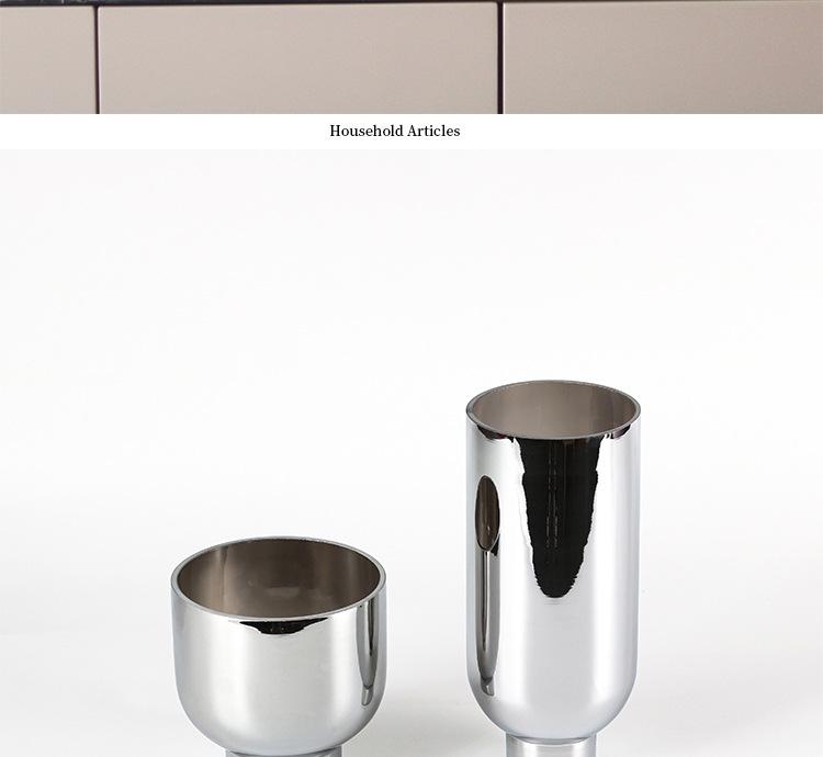 Electroplated Silver Glass Flower Vase - Modern Minimalist Tabletop Decoration for Living Room & Showroom.