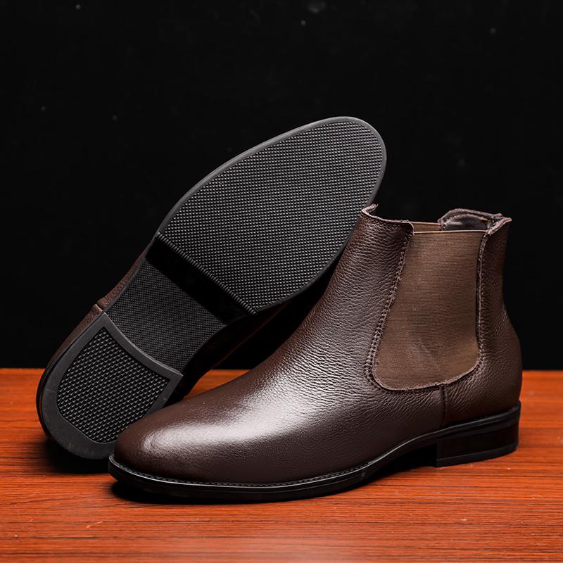 Elegant Chelsea Boots Leather Men Slip-on Dress Formal Boots Model Fashion Motorcycle Boots Vintage British Style Platform Boots