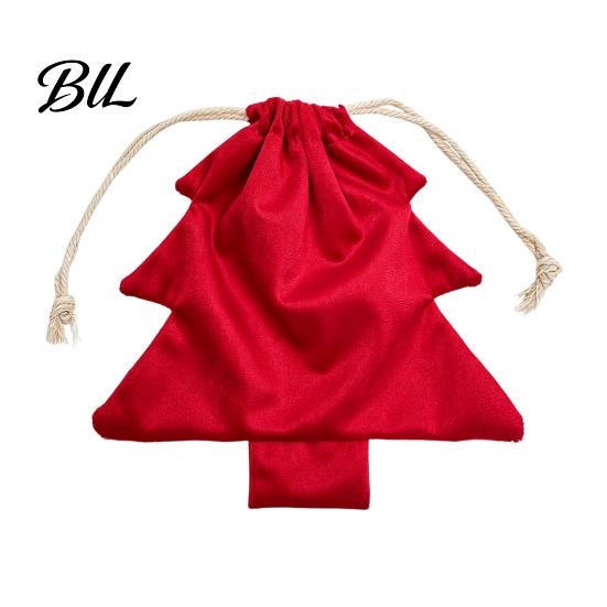 Decorative Party Favor Bags Christmas Tree Shaped Gift Bag, Reusable Drawstring Treat Goody with Pompoms Fabric Storage for Gifts Bells, Winter